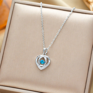 Buy blue Fashion Dancing Love Necklace With Rhinestones Personality Creative Clavicle Chain Heart-shaped Necklace For Valentine&#39;s Day Gift