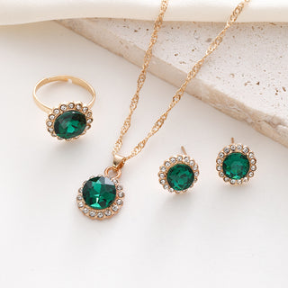 Buy ck0371-green-set-of-3 Jewelry Suit Women&#39;s Round Rhinestone Zircon Rhinestone