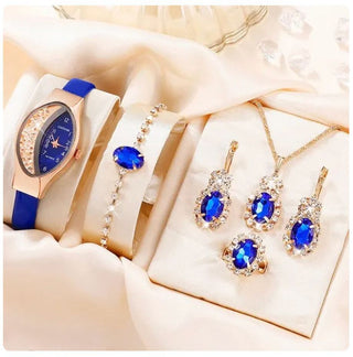 Buy oval-blue-watch-suit Fashion Watch Gift Suit Quartz Watch Necklace Bracelet Ring Stud Earrings