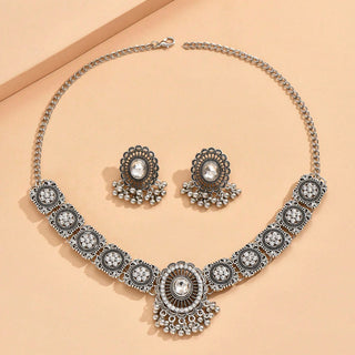 Buy b9022-white Indian Ethnic Style Vintage Gemstone Beads Jewelry Earrings Necklace 2 Pieces Suit