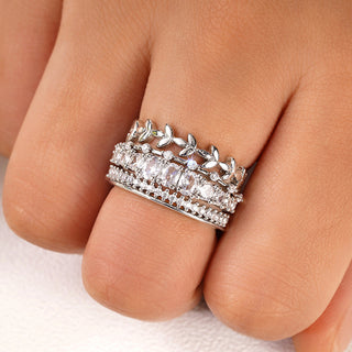 Buy t0344-white-gold-color Geometric Zircon Ring Female Wheat Design