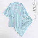 Cotton Washed Pajamas Suit Thin Striped Men's And Women's Japanese Couple Kimono Trousers Homewear Suit