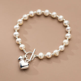 Buy s925-silver-one Silver Love Pearl Light Bead Bracelet Heart-shaped