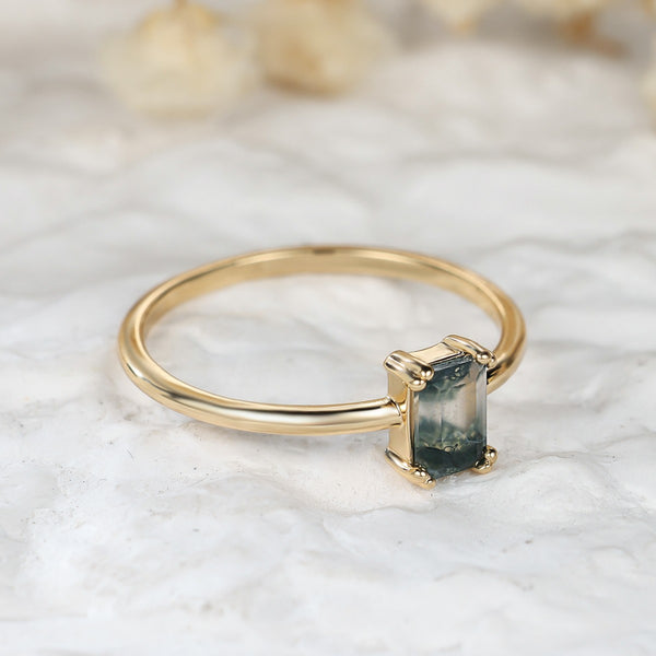 Fashion Retro Rectangular Water Plants Agate Ring