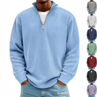 Men's Solid Color Zipper Stand Collar Sweatshirt