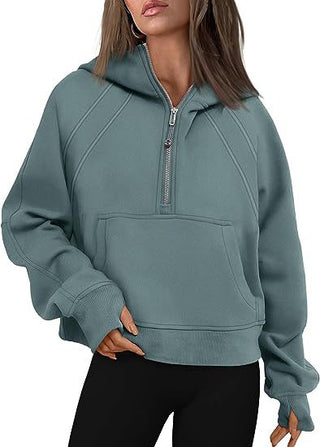 Buy green Women&#39;s Long Sleeve Pullover Zipper Hoodies