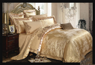 Buy yellow Ice Silk Jacquard European Luxury High-end Linen And Cotton Bedding Set