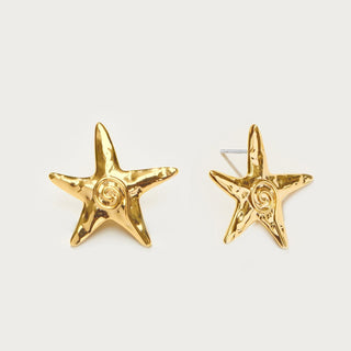 Buy earrings Brass Plated 18K Gold Color Retaining Starfish Necklace Ring Earrings