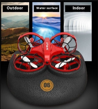 Buy red RC Boat Water Land And Air Four-Axis  Hovercraft Three-in-one Multi-function Toy One-button Tumbling Mini Drone