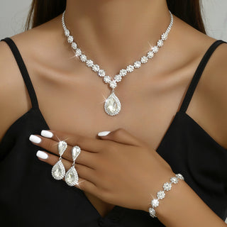 Buy 941798-white Fashion Jewelry Bridal Jewelry Suit Necklace Ear Stud Bracelet Three-piece Set