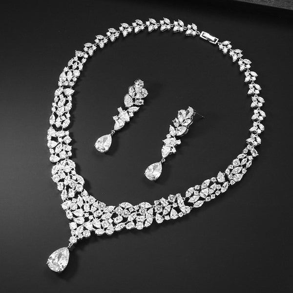 Bridal Zircon Necklace Two-piece Earrings Set