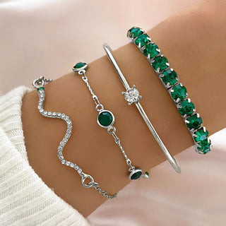 Buy s13042 Fashion Green Grandmother Diamond Stretch Bracelet Women&#39;s 4-piece Set