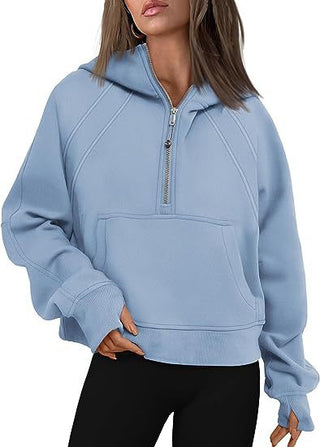 Buy light-blue Women&#39;s Long Sleeve Pullover Zipper Hoodies