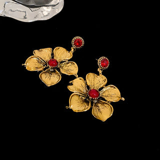 Buy retro-gold Fashionable Golden Vintage Flower Earrings