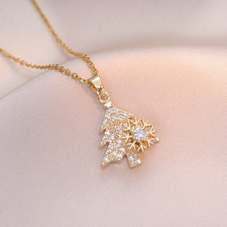 Buy gold Rotatable Snowflake Christmas Tree Micro-inlaid Diamond Titanium Steel Necklace