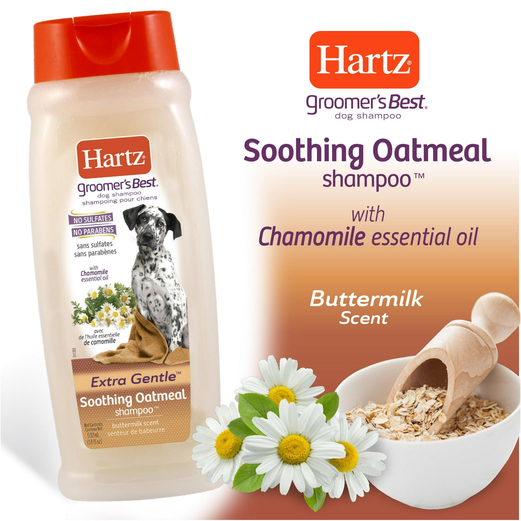Hartz Groomer's Best Extra Gentle Soothing Oatmeal Shampoo for Dogs with Chamomile Essential Oil, Buttermilk Scent, 18 fl oz