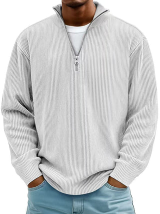 Buy white Men's Solid Color Zipper Stand Collar Sweatshirt