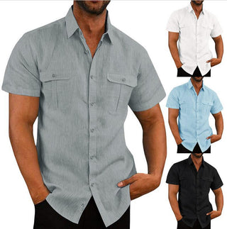 Men's Button Short Sleeve Double Pocket Shirt