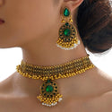 Indian Ethnic Style Vintage Gemstone Beads Jewelry Earrings Necklace 2 Pieces Suit