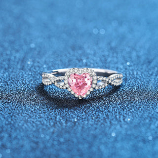 Buy pink-diamond Sterling Silver Heart-shaped Full Diamond Closed Mouth Female Ring