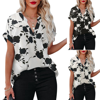 Women's Floral Print Short Sleeve Shirt