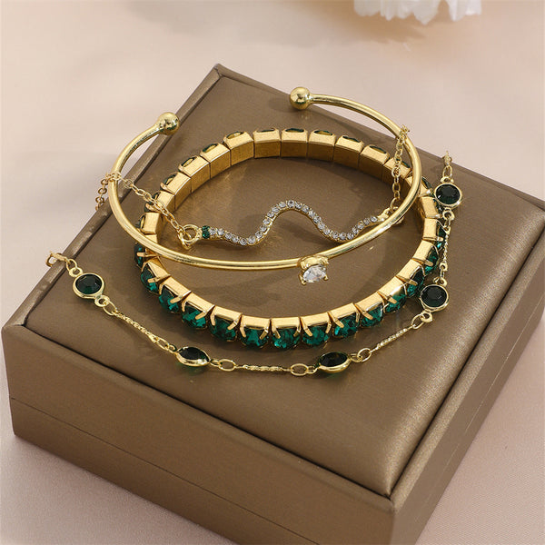 Fashion Green Grandmother Diamond Stretch Bracelet Women's 4-piece Set