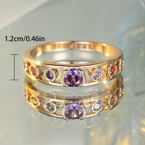 Champagne Gold Colorful Crystals Round Ring Simple