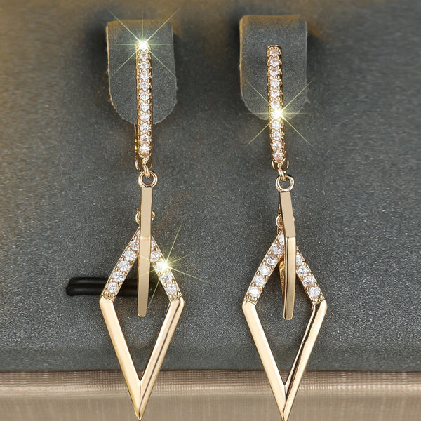 Champagne Gold White Diamond Rhombus Earrings