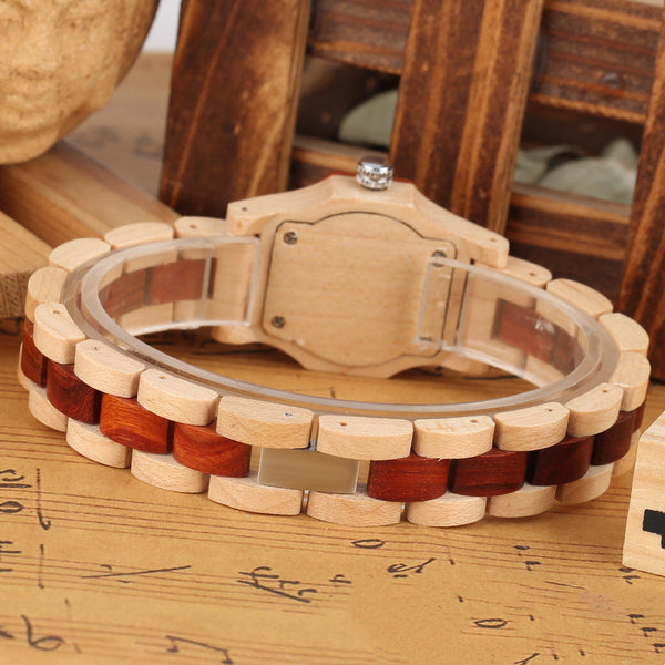 Bracelet Buckle Octagon Face Diamond Ladies Wooden Watch