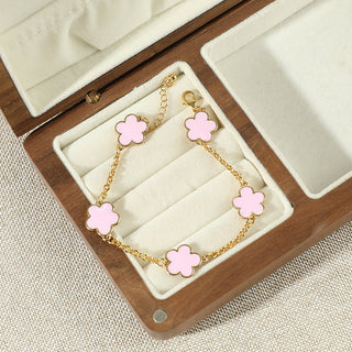 Buy golden-pink Copper Plating Drip Glazed Four-leaf Clover Pork Belly Jewelry Simple All-match Bracelet