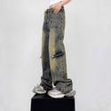 High Street Yellow Mud Dyed Denim Trousers Trendy Retro