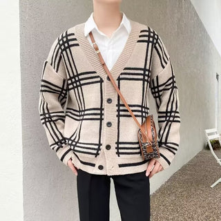 Buy khaki Striped Knitted Cardigan Coat Retro Men