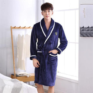 Buy men2 Winter Flannel Lovers Robe Gown Elegant Solid Casual Sleepwe