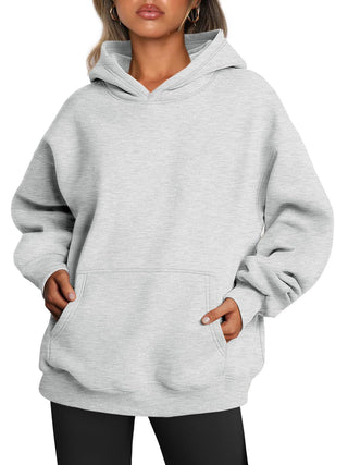 Buy light-grey Women&#39;s Fleece Loose Sweatshirts With Pocket Long Sleeve Pullover Hoodies