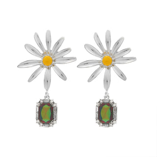 Buy silver Flower Rhinestone Eardrops Earrings Exaggerated Ladies