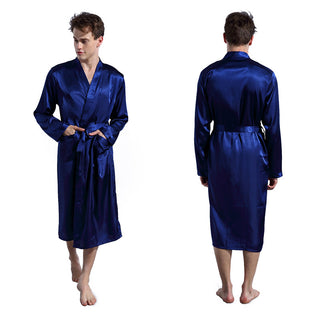 Buy dark-blue Men&#39;s Fashion Solid Color Robe Thin