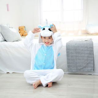 Cartoon One-piece Blue Autumn And Winter Flannel Animal Pajamas