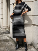 Slim Striped Printed Long Dress Fashion Autumn And Winter Long Sleeve Dresses