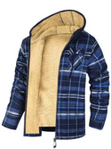 Men's Plaid Print Hooded Zip-Up Jacket Winter Thickened Cotton-padded Coat Warm Clothing