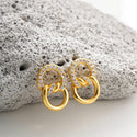 18K Gold Double D Ring Micro Inlaid Zircon Bends And Hitches Stud Earrings