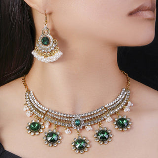 Buy b9029-green Indian Ethnic Style Vintage Gemstone Beads Jewelry Earrings Necklace 2 Pieces Suit