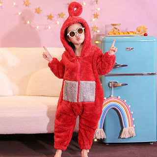 Buy red Coral Fleece Boys And Girls Anti-kick Thickened Home Pajamas