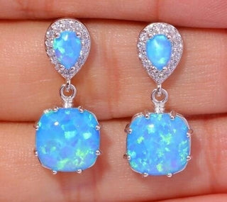 Buy blue New Pearl Turquoise Opal Silver Plated Fashion Popular Earrings