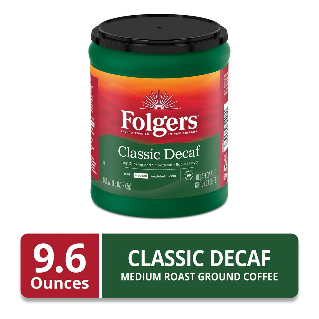 Folgers Decaf Coffee, Ground Coffee, Classic Medium Roast, 9.6 oz Canister