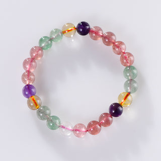 Natural Strawberry Quartz Round Beads Single Circle Bracelet Rainbow Color