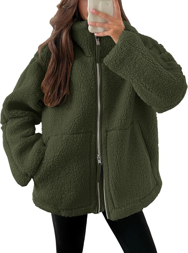 Women's Winter Lapel Zip-up Coat With Pockets