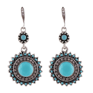 Buy ancient-silverturquoise-orchi Vintage Ethnic Bohemian Sun Flower Earrings