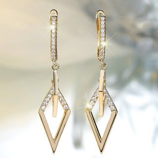 Champagne Gold White Diamond Rhombus Earrings