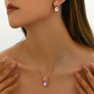 Buy xl54073 Simple Flower Necklace And Earrings Suite Inlaid Zircon