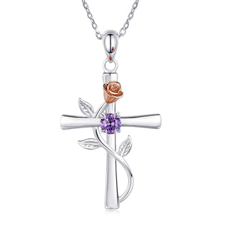 Buy purple Rose Cross Necklace With Rhinestone Fashion Personality Pendant Necklace For Valentine&#39;s Day Gift